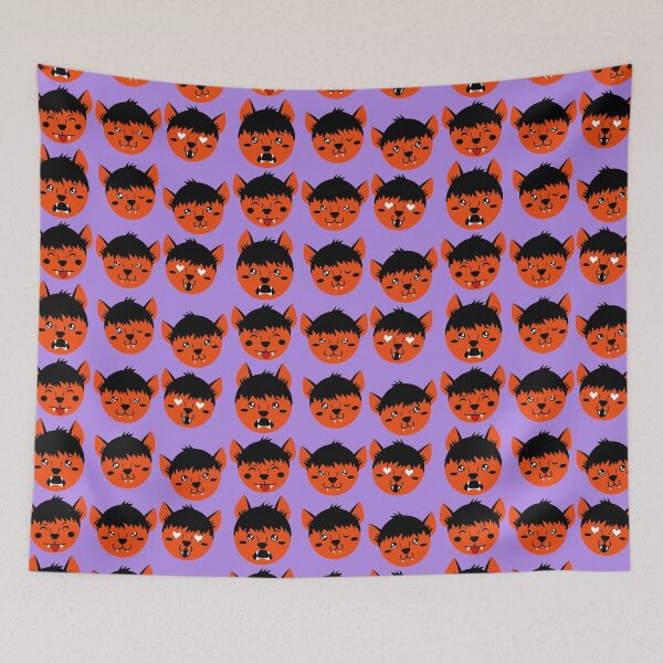 Item preview, Fire Orange & Lavender Cute Werewolf Faces Pattern designed and sold by Jelly Turnip.