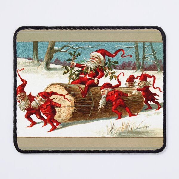 Item preview, RED CHRISTMAS ELVES CARRYING A TREE TRUNK designed and sold by BulganLumini.