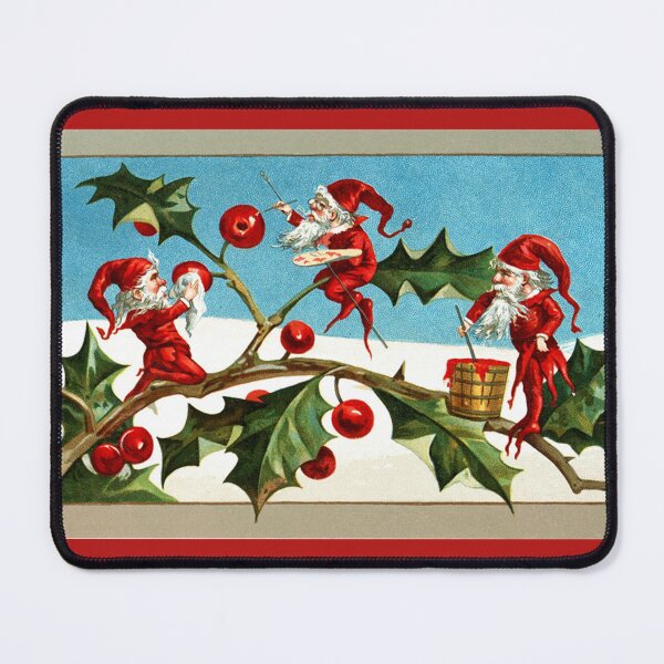 Item preview, RED ELVES PAINTING CHRISTMAS HOLLY BERRIES designed and sold by BulganLumini.