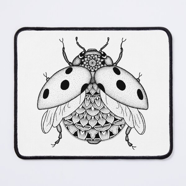 Item preview, A ladybug mandala in pen and ink dotwork. designed and sold by René Voortwist Pen and Ink art.