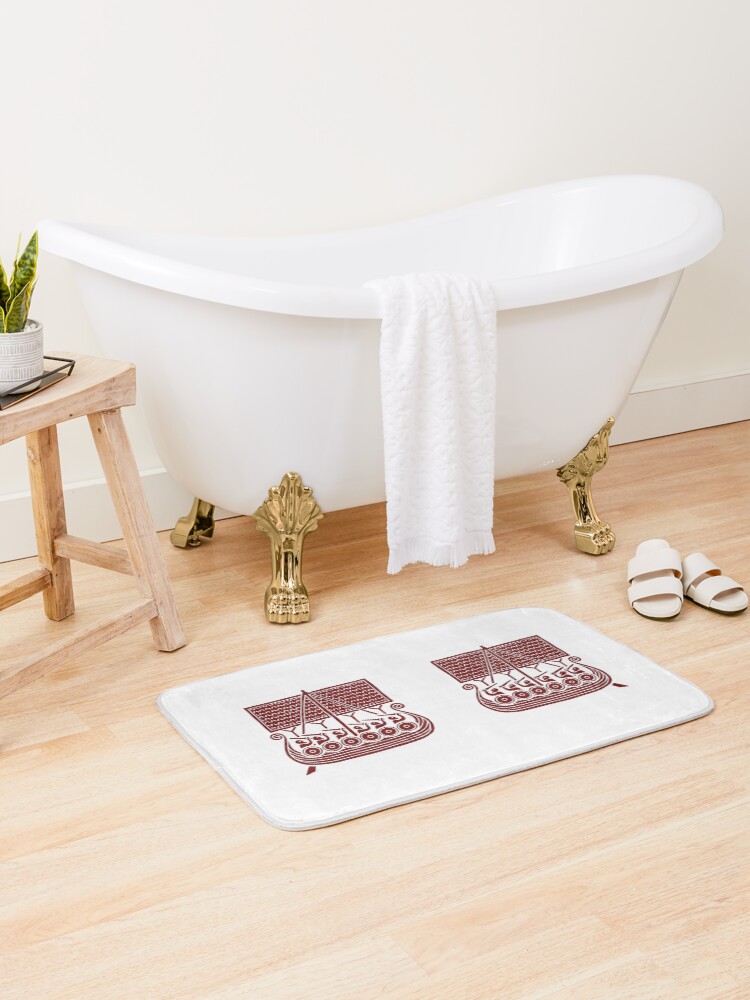 Thumbnail 1 of 6, Bath Mat, Viking Runestone Inspired Ships designed and sold by Odinist.
