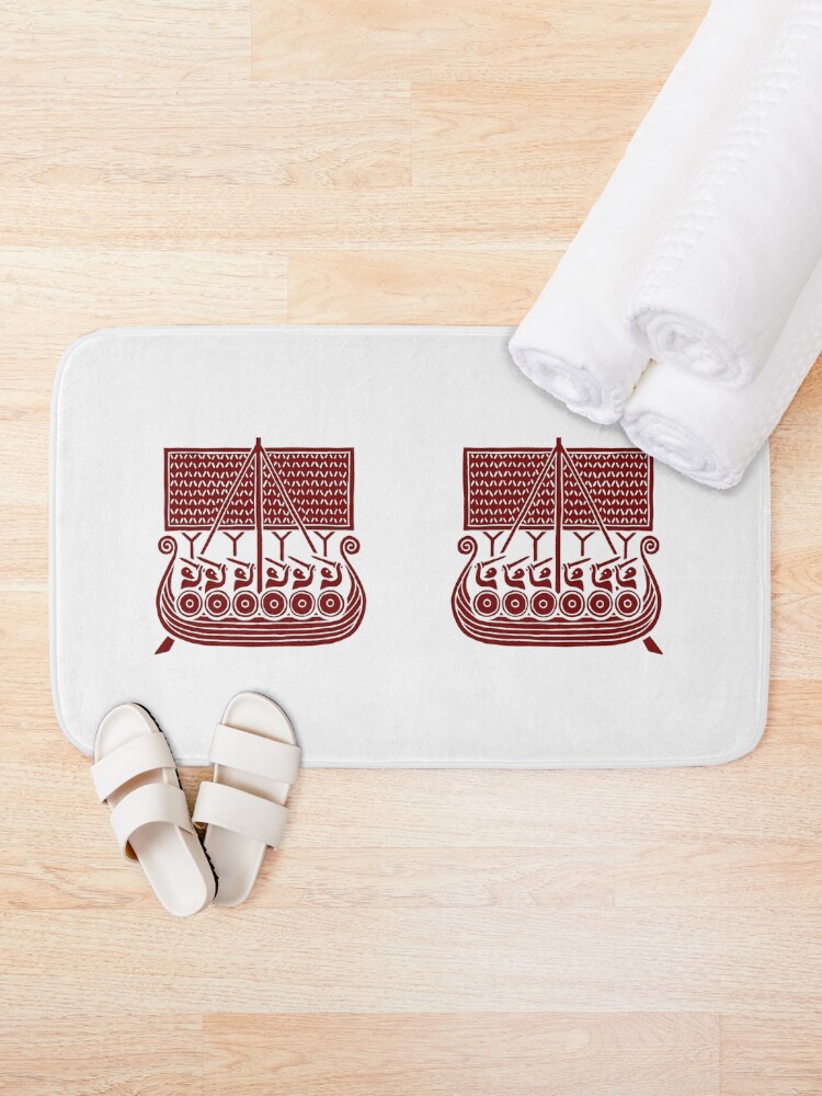 Thumbnail 2 of 6, Bath Mat, Viking Runestone Inspired Ships designed and sold by Odinist.