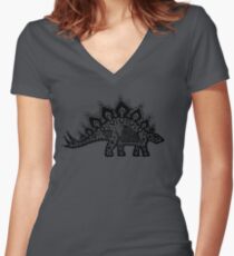 Stegosaurus Lace - Black / Grey Women's Fitted V-Neck T-Shirt