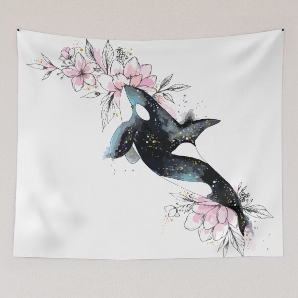 Item preview, Killer Whale With Flowers | Orca Whale With Floral designed and sold by EPOOCH.