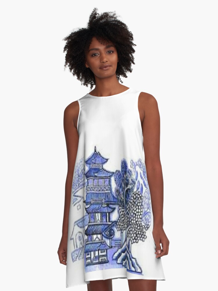 blue willow pagoda A-Line Dress for Sale by nigejohn