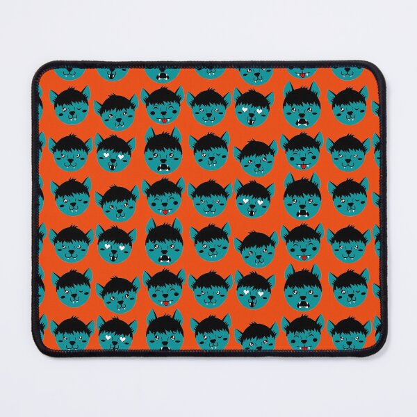 Item preview, Ocean Teal & Fire Orange Cute Werewolf Faces Pattern designed and sold by Jelly Turnip.