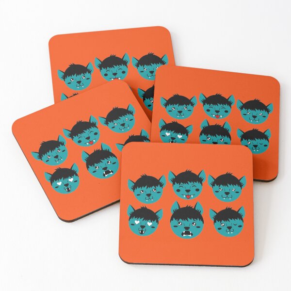 Item preview, Ocean Teal & Fire Orange Cute Werewolf Faces Pattern designed and sold by Jelly Turnip.