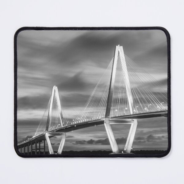 Item preview, Arthur Ravenel Bridge At Night Grayscale designed and sold by mljdwhite.