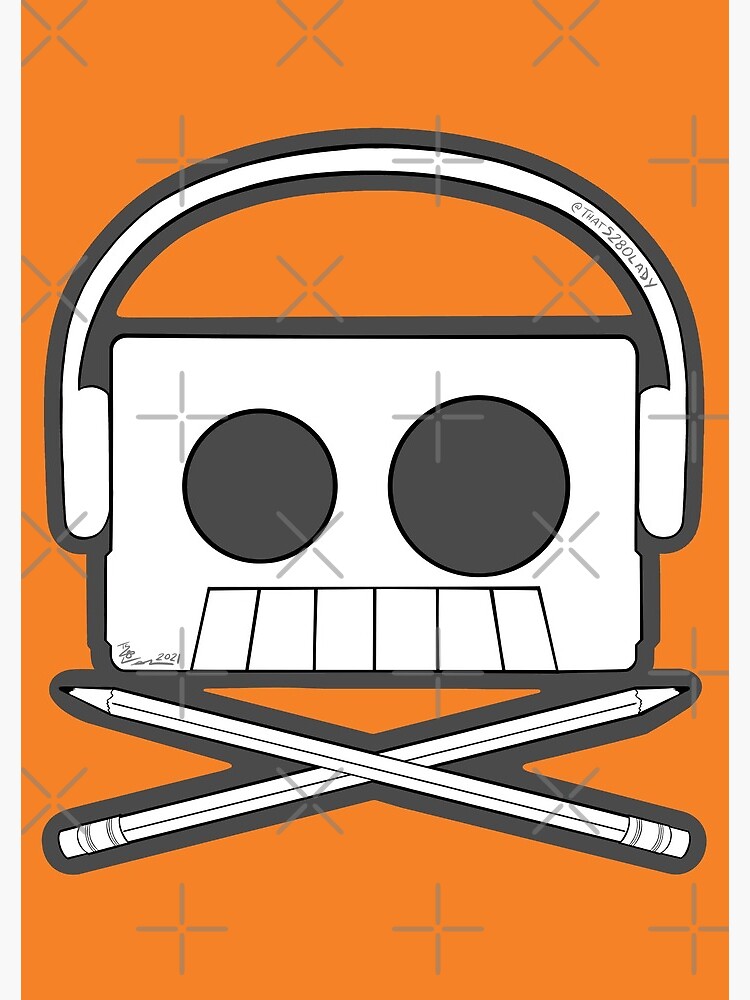 X Marks The Beats - Cassette Skull and pencil cross bones orange by that5280lady
