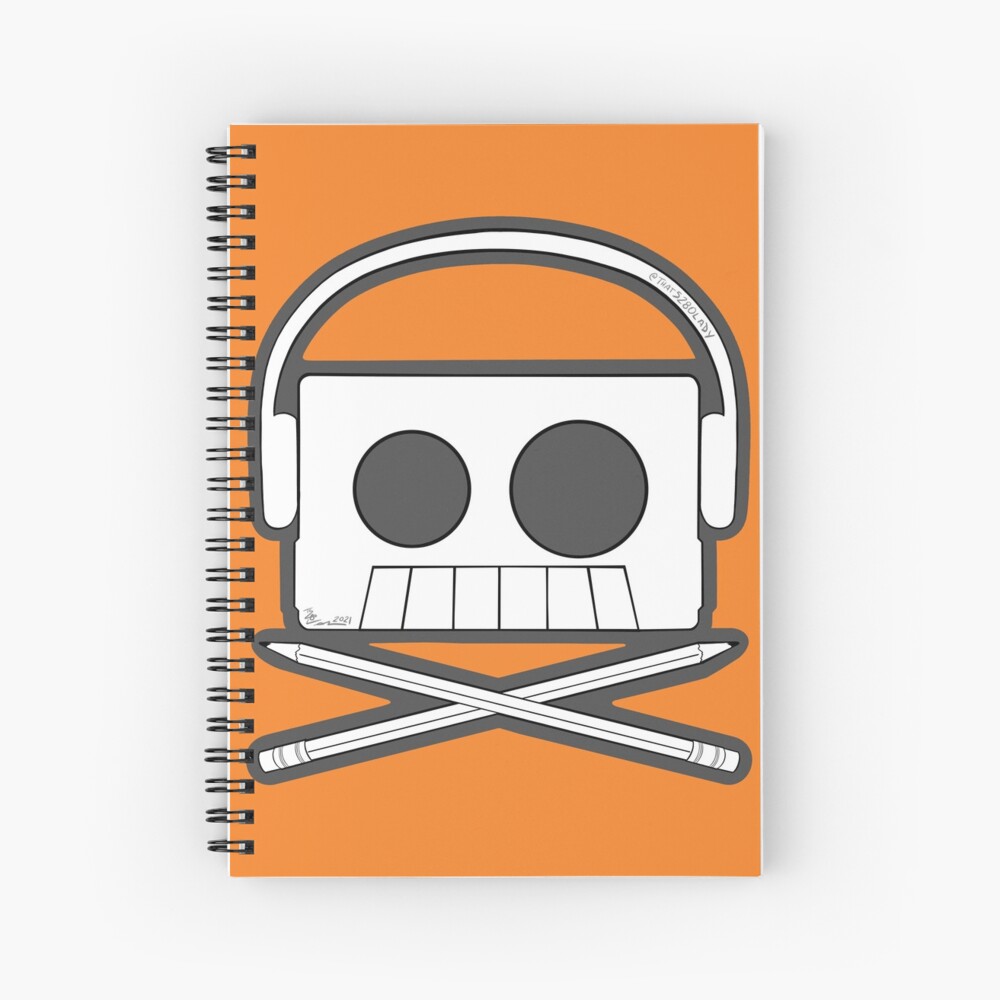 X Marks The Beats - Cassette Skull and pencil cross bones orange Spiral Notebook