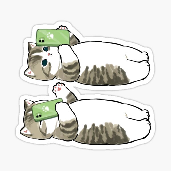 Mofu Sand Cute Cat Drawing Funny Kitty Can't Hold Phone Sticker