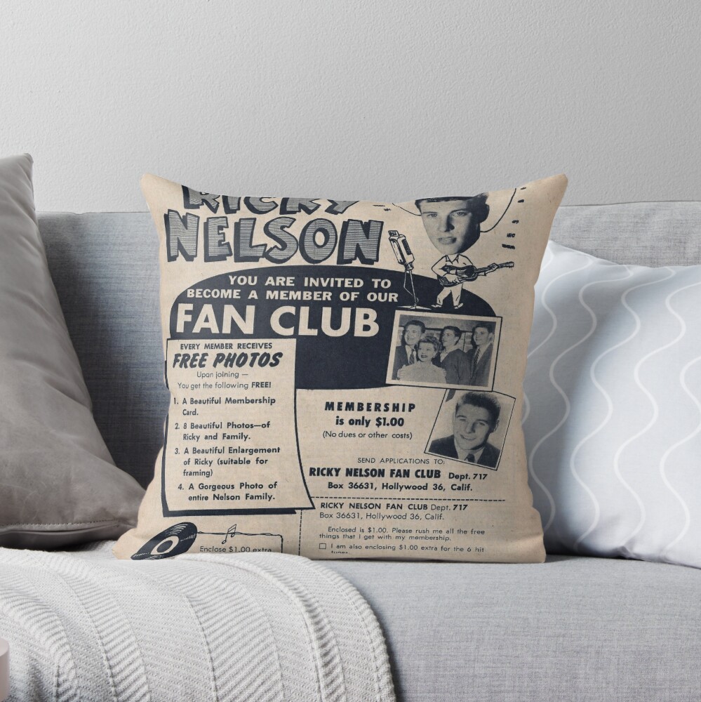 Buy Now Ricky Nelson Fan Club Throw Pillow by mhncsr TP-P8EX69FF