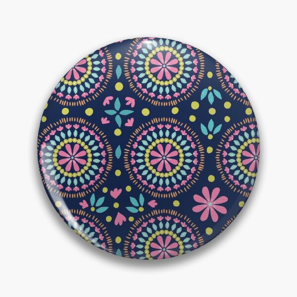 Item preview, Colorful mandalas with flowers pattern. Pink, blue, yellow, orange. Dark blue background.  designed and sold by Zendays.