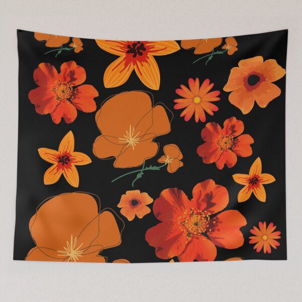 Artikelvorschau, Orange California Poppy Thunbergia Blumenmuster entworfen und verkauft von ModkMerch.