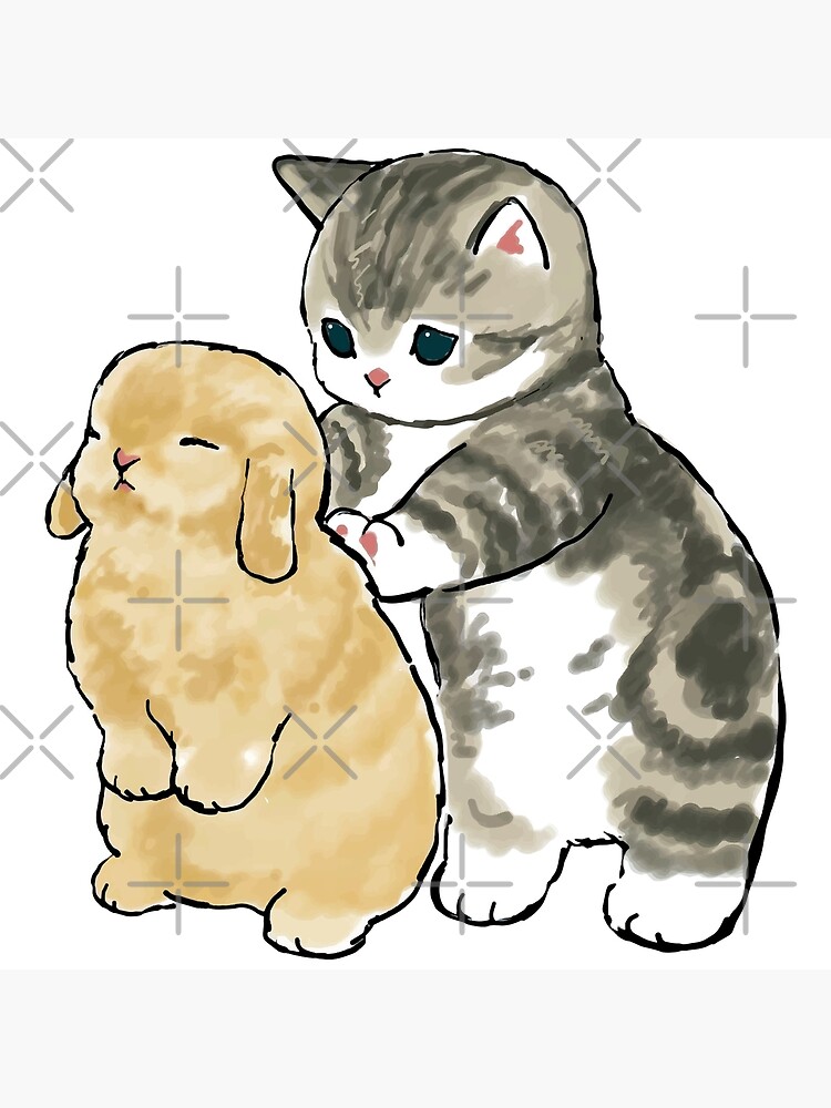"Mofu Sand Cute Cat Drawing Giving A Back Massage To A Little Bunny ...