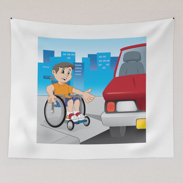 Item preview, Boy wheelchair struggling to get around because the car parked in front of the ramp for the disabled. Ideal for educational and institutional materials designed and sold by LucianoCosmo.