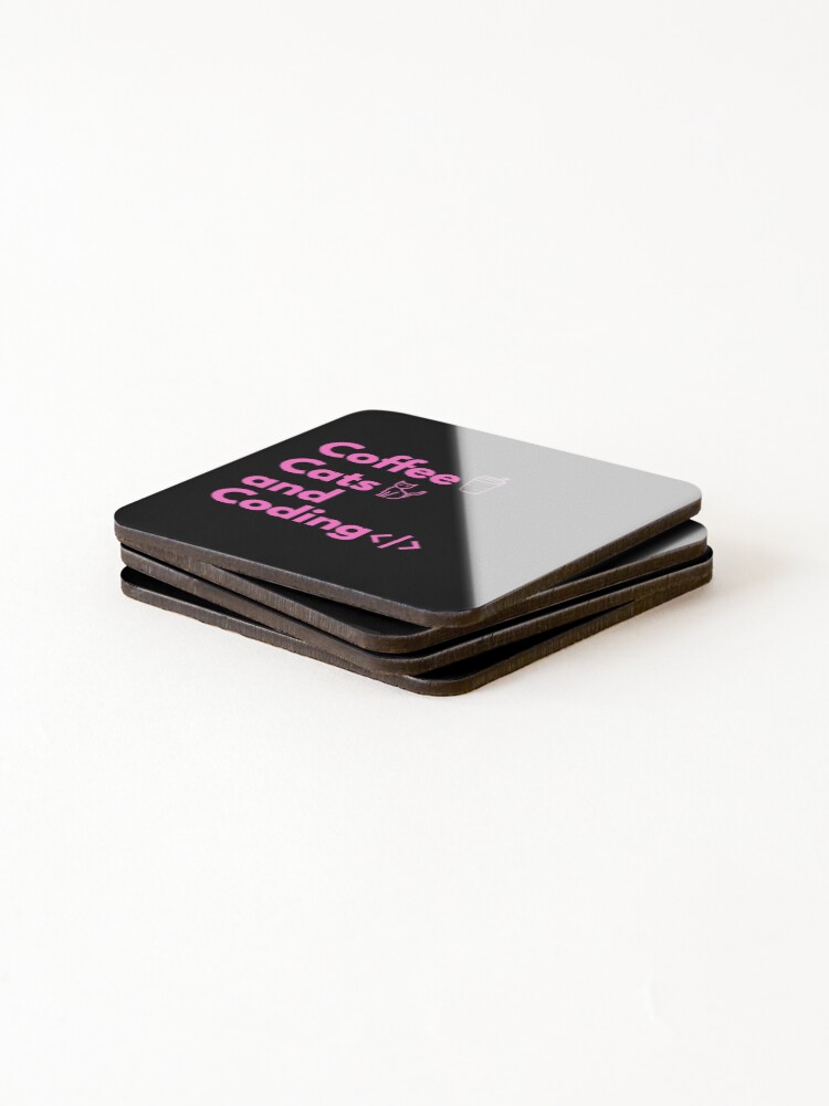 Thumbnail 4 of 5, Coasters (Set of 4), Coffee Cats and Coding | Coding/Coder software engineer developer programmer geek coder STEM  designed and sold by brinikki.