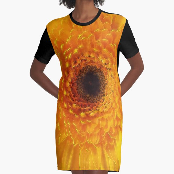 Yellow Flower Tangle FX Graphic T-Shirt Dress