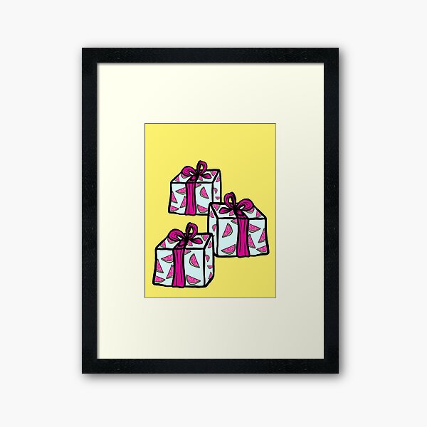 Aussie Xmas Design on Yellow #3 Watermelon Wrapped Presents Framed Art Print