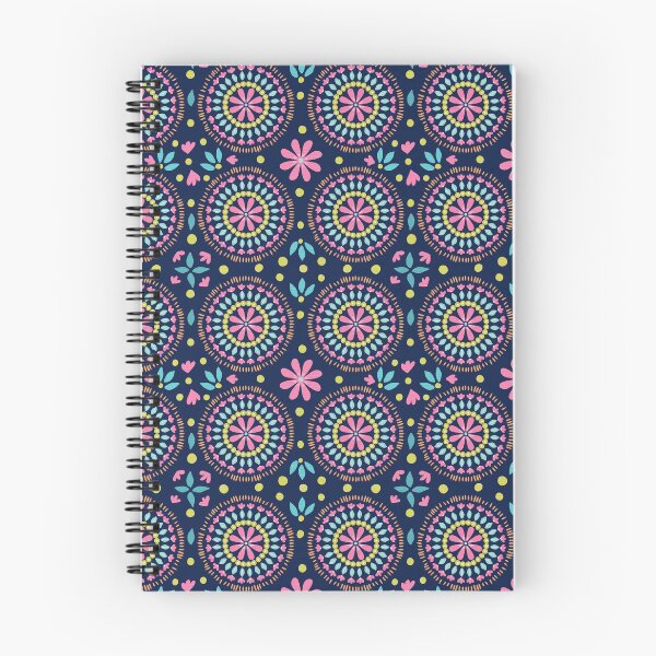 Item preview, Colorful mandalas with flowers pattern. Pink, blue, yellow, orange. Dark blue background.  designed and sold by Zendays.
