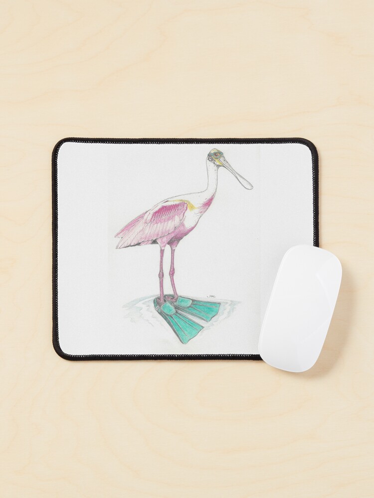 Thumbnail 1 of 5, Mouse Pad, spoonbill in swim fins designed and sold by JimsBirds.