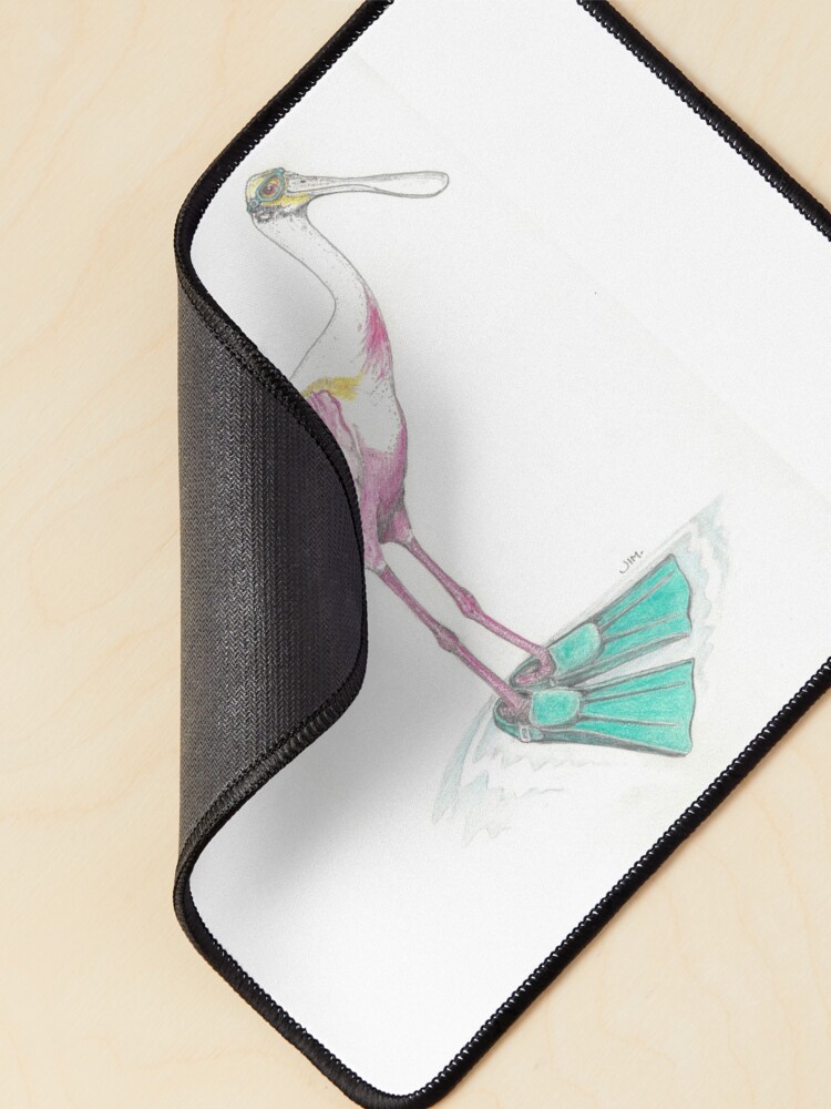 Thumbnail 2 of 5, Mouse Pad, spoonbill in swim fins designed and sold by JimsBirds.