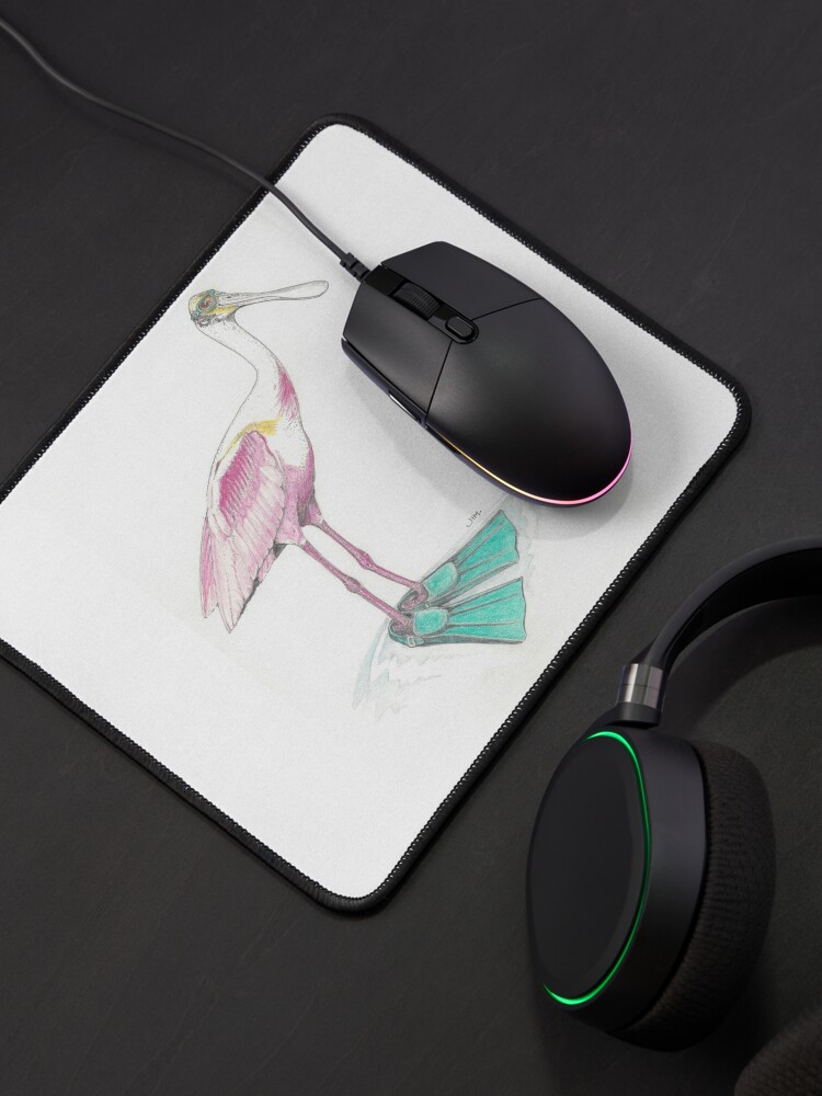 Thumbnail 4 of 5, Mouse Pad, spoonbill in swim fins designed and sold by JimsBirds.