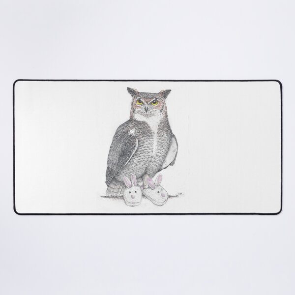 Item preview, Great horned owl in bunny slippers designed and sold by JimsBirds.