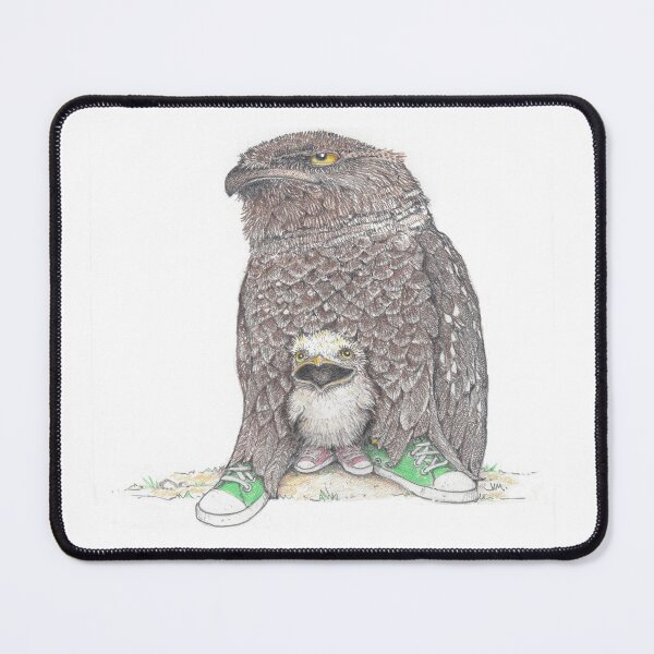 Item preview, frog mouthed owl and baby in low tops designed and sold by JimsBirds.