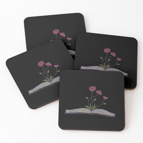 Item preview, open book growing pink flowers pretty hand draw design (black background) designed and sold by -Lily-Anne-.