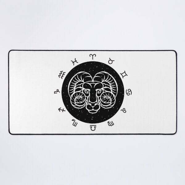 Aries zodiac black and white design Desk Mat