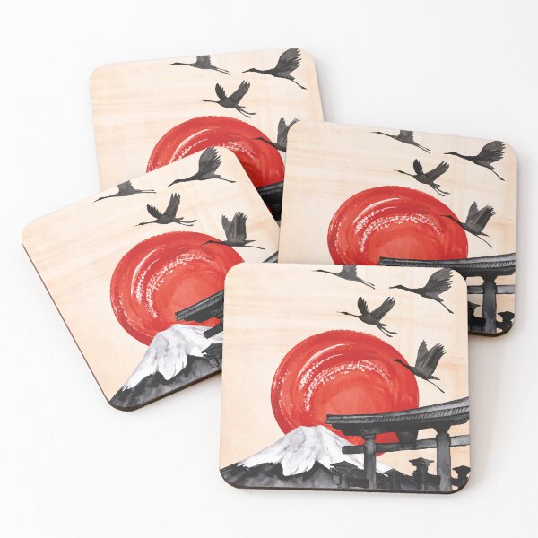 Item preview, Hand Drawn Japanese Watercolor Painting Cranes Flying Japanese Landscape  designed and sold by EpicArtz.