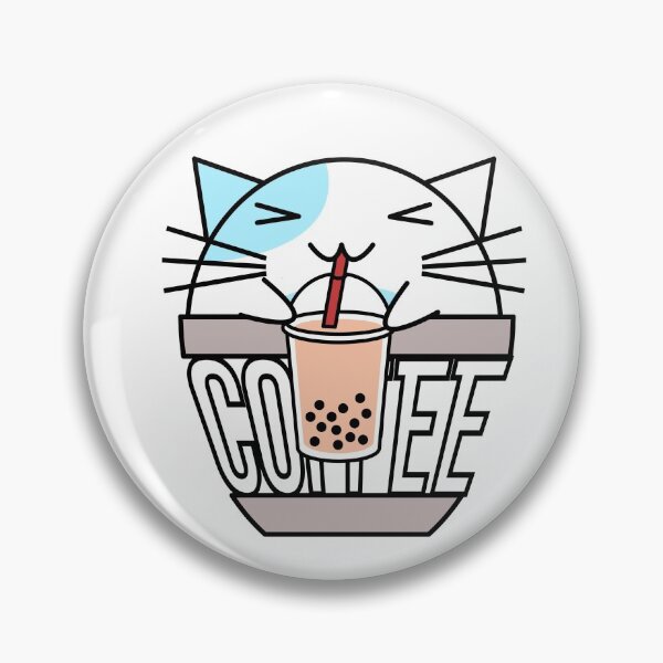 Item preview, Cat in coffee cup with warped text drinking boba light blue designed and sold by CoffeewithKitty.