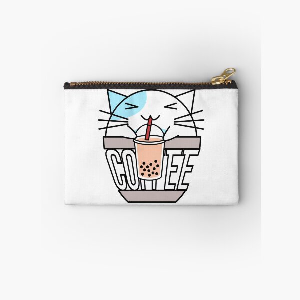 Aperçu de l'œuvre Chat dans une tasse à café avec texte déformé buvant boba bleu clair créée et vendue par CoffeewithKitty.