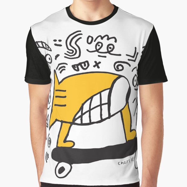 Fish on Skateboard Pattern Graphic T-Shirt