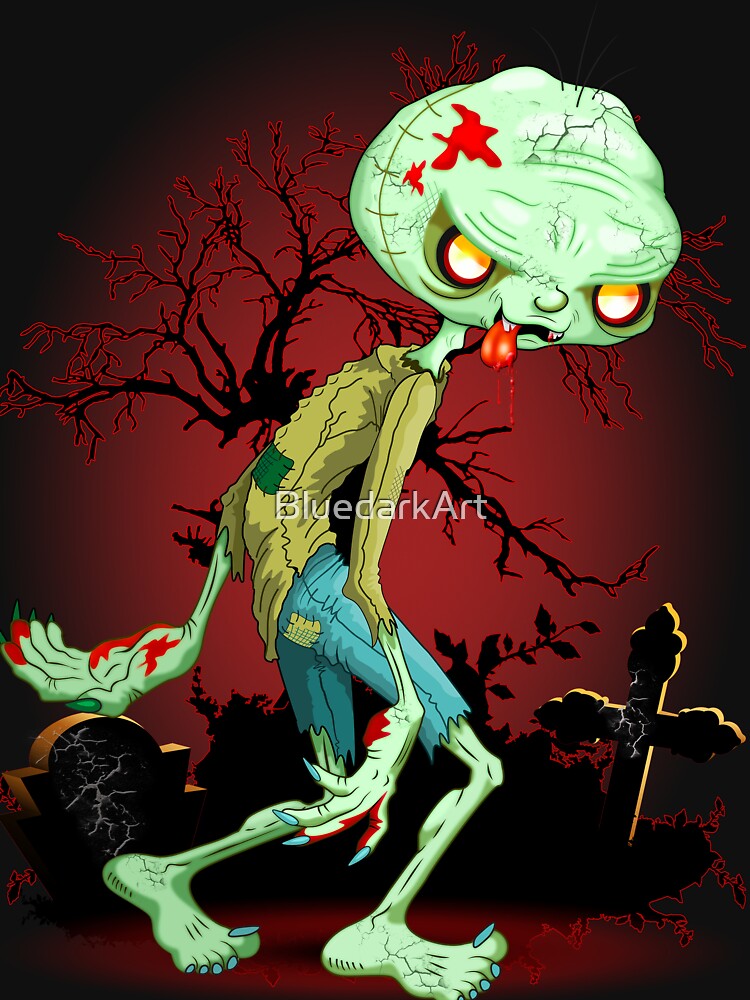 Zombie Creepy Monster Cartoon walking on cemetery by BluedarkArt
