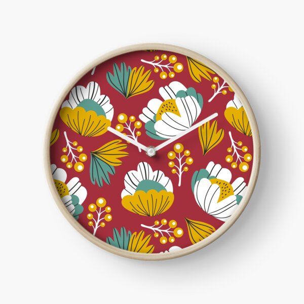 Item preview, Modern colorful flower pattern, yellow, turquoise, white and burgundy  designed and sold by TheHappyDoe.