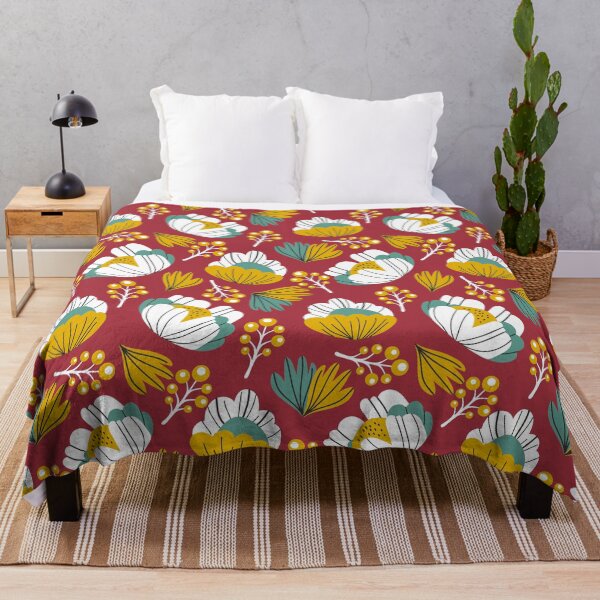 Item preview, Modern colorful flower pattern, yellow, turquoise, white and burgundy designed and sold by TheHappyDoe.