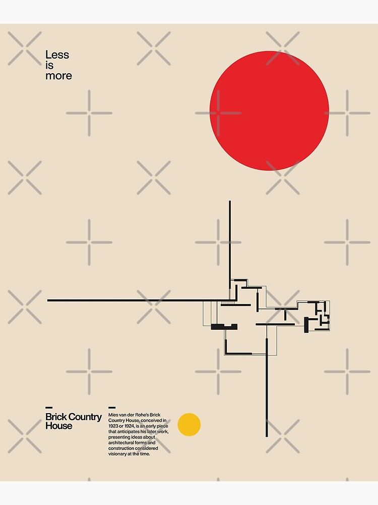 Brick Country House, Ludwig Mies van der Rohe, Minimal Architecture Bauhaus Design Wall Art by sub88