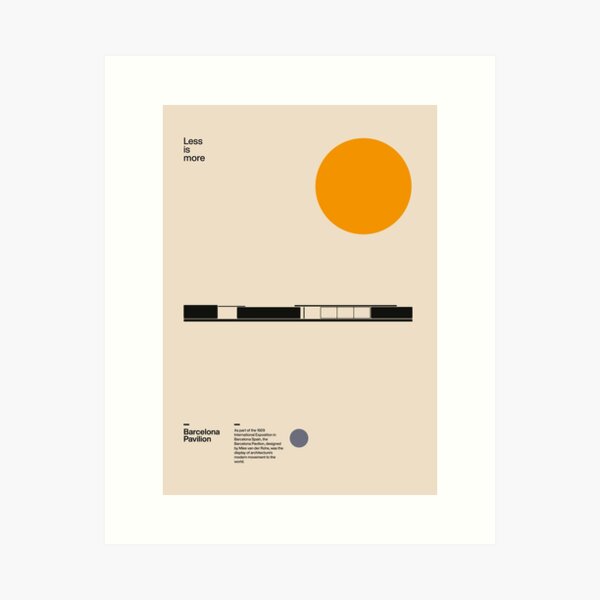 Barcelona Pavilion, Ludwig Mies van der Rohe, Minimal Architecture Bauhaus Design Art Print