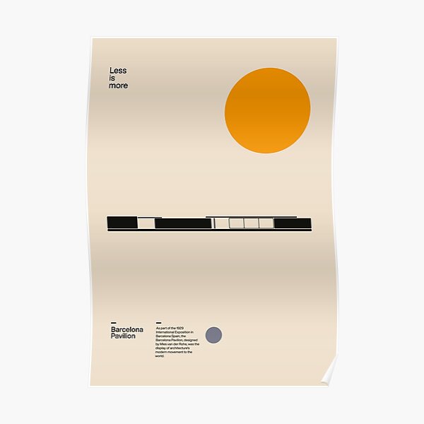 Barcelona Pavilion, Ludwig Mies van der Rohe, Minimal Architecture Bauhaus Design Poster