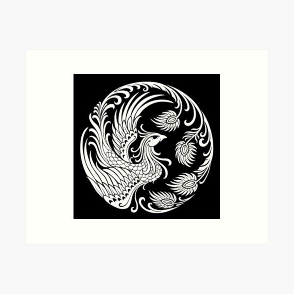 Traditional White Chinese Phoenix Circle Impression artistique