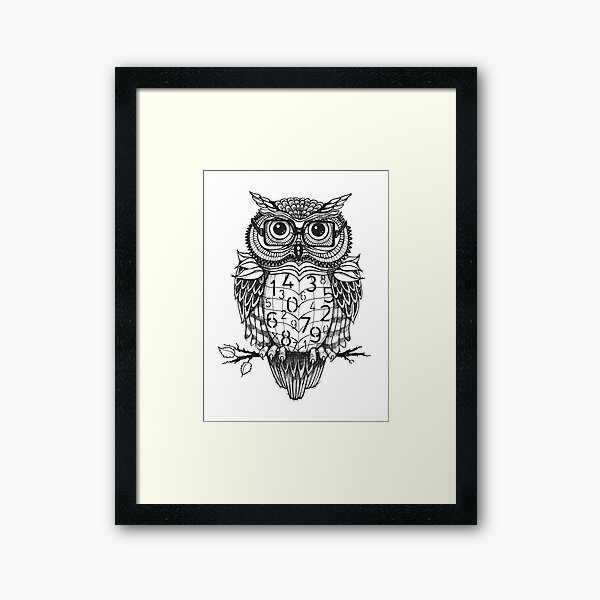 Owl sketch with numbers, glasses Framed Art Print