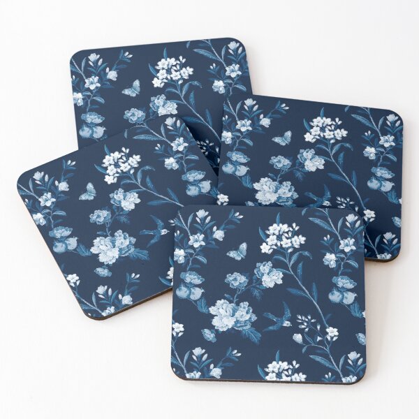 Item preview, Dark blue white flowers  designed and sold by Catspuss.