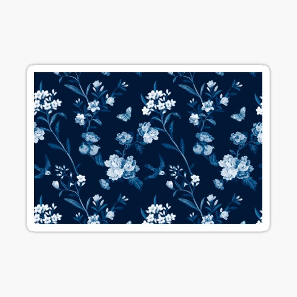 Item preview, Dark blue white flowers  designed and sold by Catspuss.
