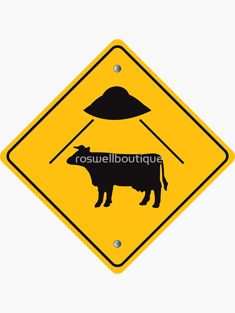 Thumbnail 3 of 3, Sticker, UFO - Cow Abduction designed and sold by roswellboutique.