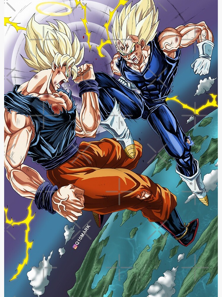 SSJ2 Goku vs Majin Vegeta - Q10Mark Canvas Print for Sale by q10mark