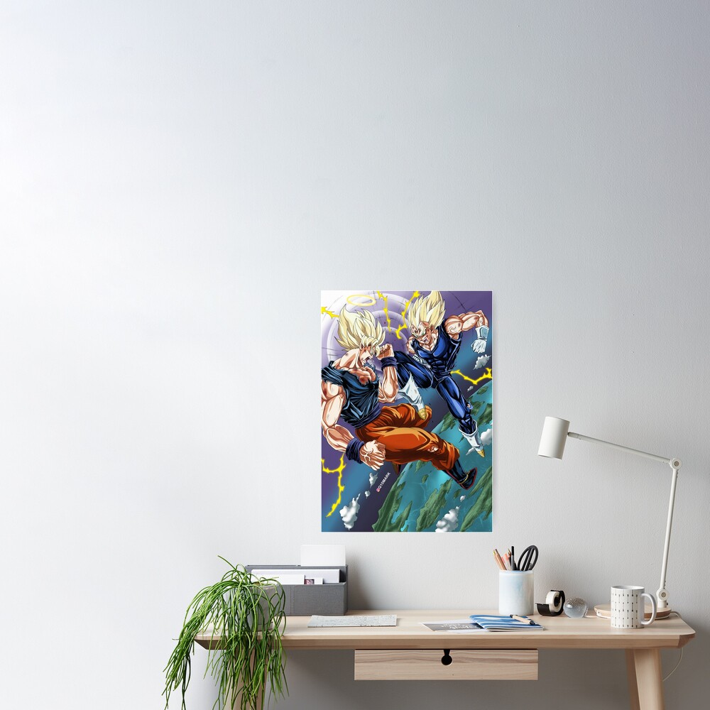 SSJ2 Goku vs Majin Vegeta - Q10Mark Canvas Print for Sale by q10mark