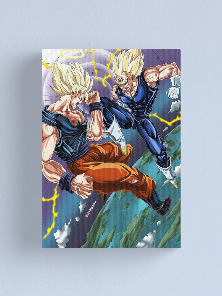 SSJ2 Goku vs Majin Vegeta - Q10Mark Canvas Print for Sale by q10mark