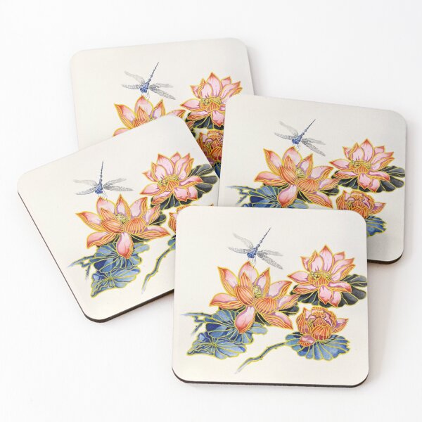 Item preview, Lotus Watercolor Artwork - Dragonfly - Japanese Aesthetic Painting - Aquarelle Peinture - Dessin Lotus - Flower Art - Japanese and Chinese Kanji - Dessin Fleurs Libellule designed and sold by ArtProvocation.